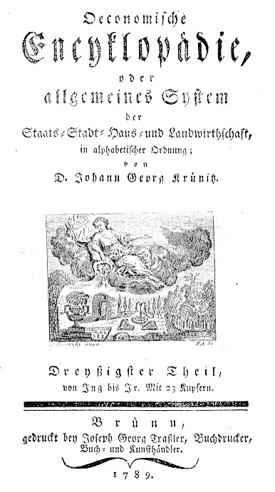 Titelblatt eines Bandes der Encyklopädie von Krünitz